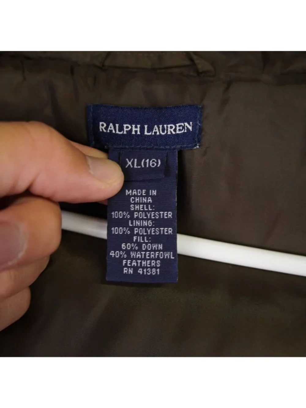 Ralph Lauren Younth XL (16) Brown Hooded Down Puffer Jacket Crest Logo
